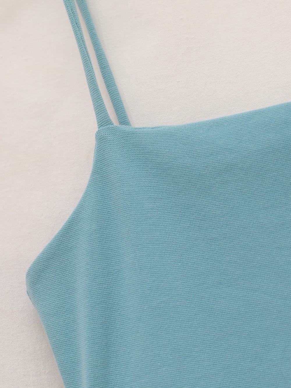 NWOT Oak + Fort Spaghetti-Strap Ponte Knit Mini Dress muted pastel blue S new - Picture 6 of 8